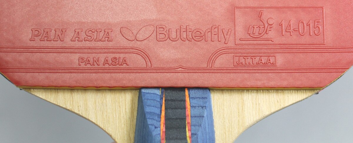 Butterfly Nakama S-9 Racket: Close-up of Pan Asia Rubber
